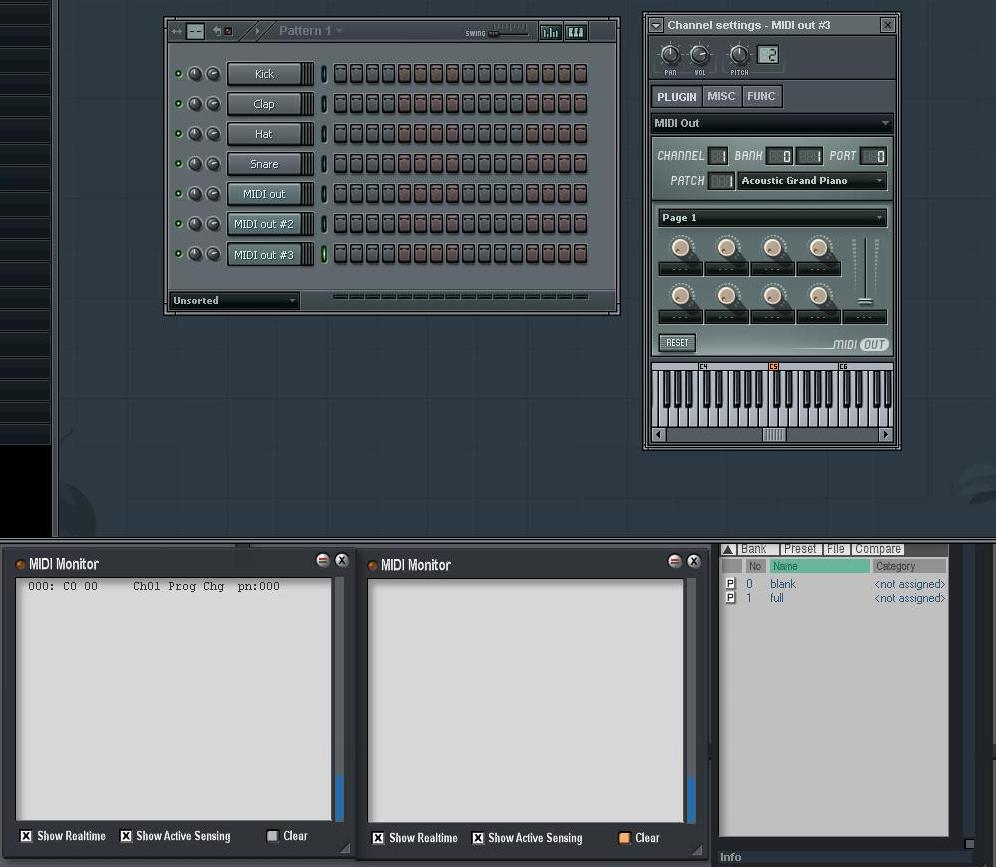 patch 1. cause program change. blank midi preset is loaded