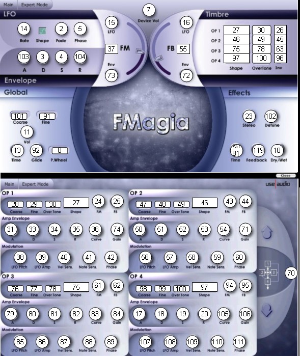 Plugiator FMagia CC+PaT midi map