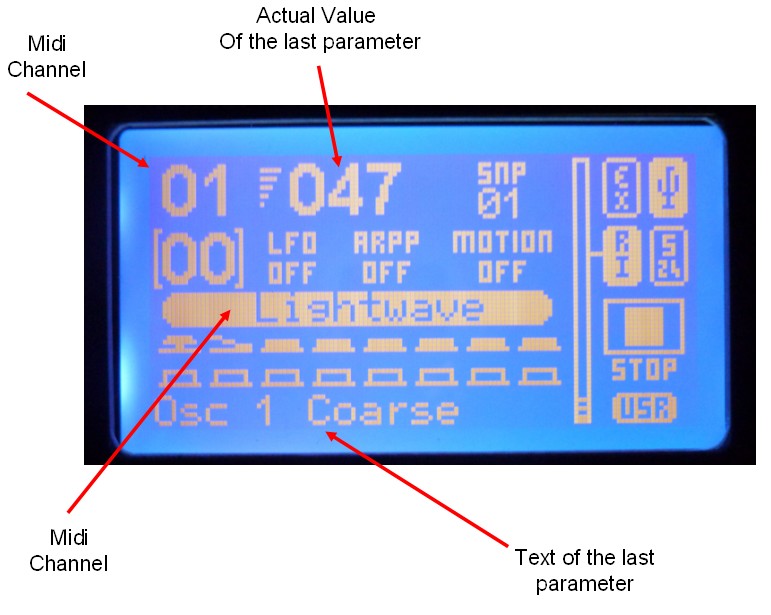 Example of LCD feedback while twicking one of the pot ...