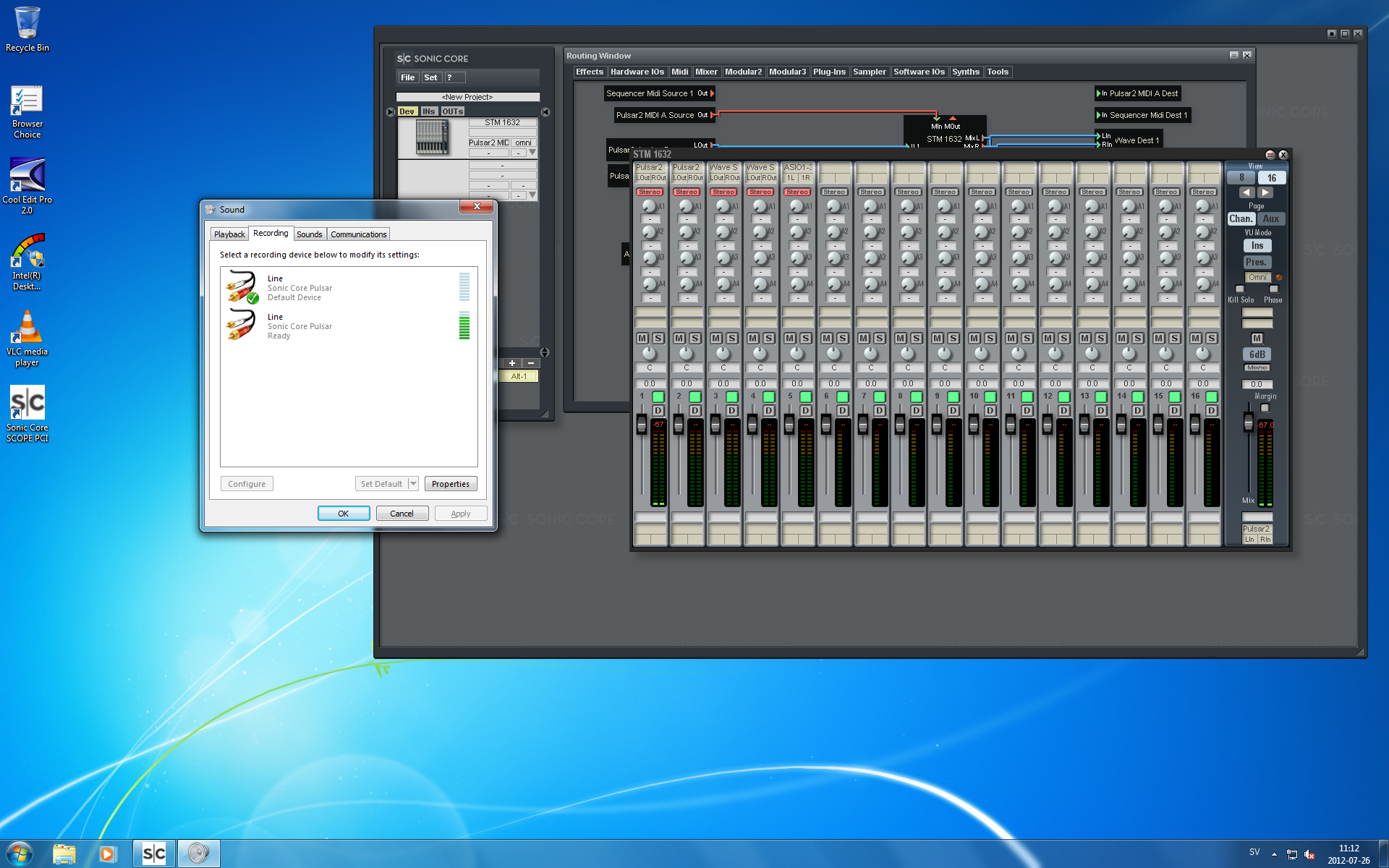 This is how the sound recorder settings look like. Observe the constant level offset in the record input VU meter.