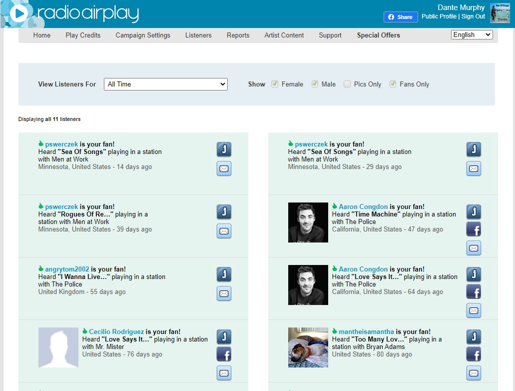 Radio Airplay Fan Stats