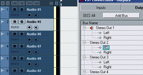 All tracks are routed to  their own bus or to groups in Cubase