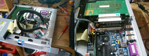 Still a few things to do to clean up the box:<br />- remove the original harddisk<br />- clean up the power supply board wiring<br />- replace the IDE to CF adapter<br />- remove the CD-ROM drive<br />... and I will get a simili NOAH fed with free Scope plugs !!!